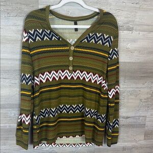 HOTGIFT Green Chevron Women's Button-Up Sweater